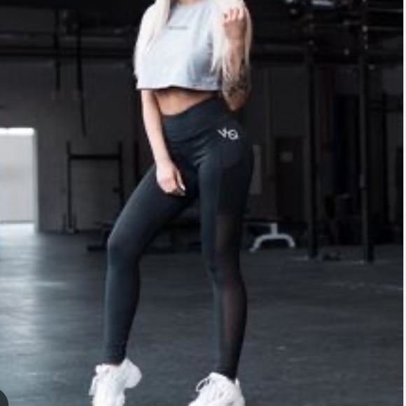 Vanquish Fitness Navy Blue Mesh Pocket Sides HiRise Activewear Leggings NWOT XS - Picture 2 of 15